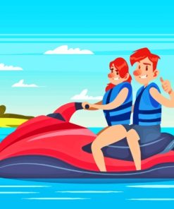 Man And Woman On Jet Ski Illustration Diamond Painting