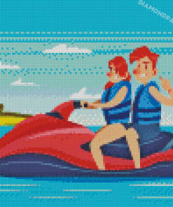 Man And Woman On Jet Ski Illustration Diamond Paintings