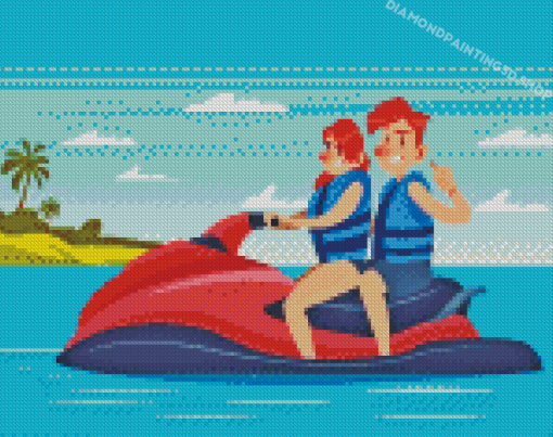 Man And Woman On Jet Ski Illustration Diamond Paintings