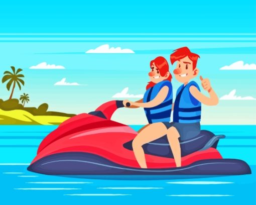 Man And Woman On Jet Ski Illustration Diamond Painting