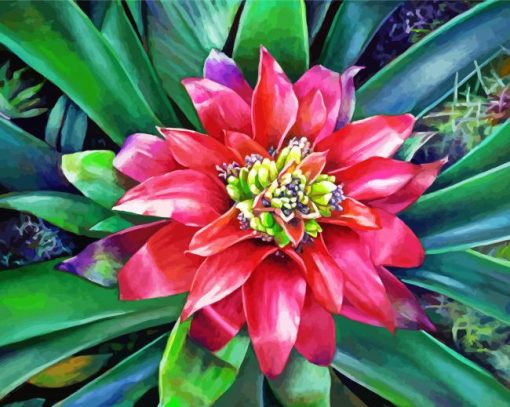 Pink Bromeliad Plant Diamond Painting