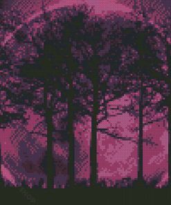 Purple Moon And Trees Silhouette Diamond Paintings