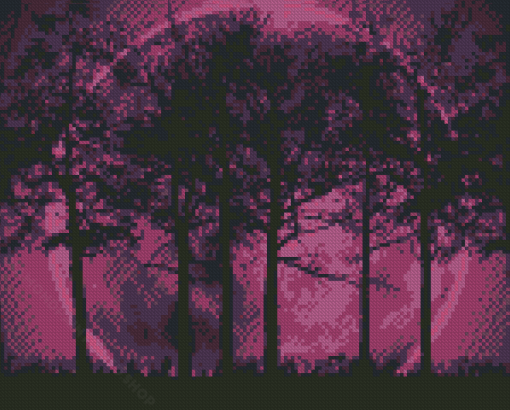 Purple Moon And Trees Silhouette Diamond Paintings