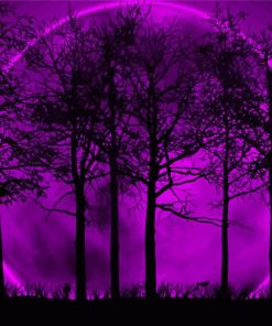 Purple Moon And Trees Silhouette Diamond Painting