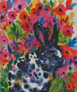 Rabbit With Flowers Diamond Paintings