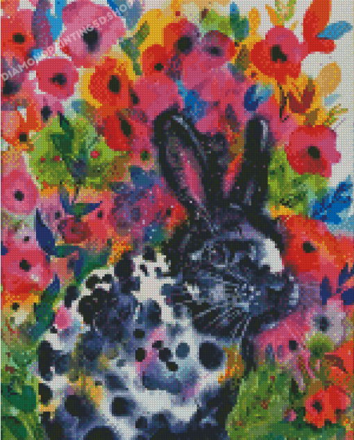 Rabbit With Flowers Diamond Paintings