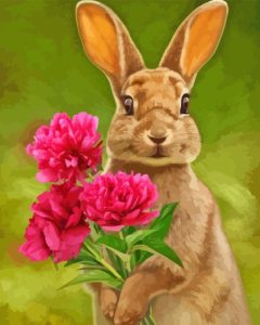 Rabbit With Flowers Diamond Painting