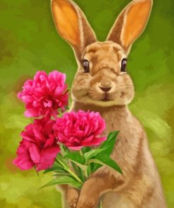 Rabbit With Flowers Diamond Painting