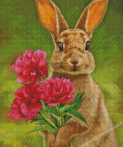 Rabbit With Flowers Diamond Paintings