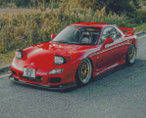 Red Mazda RX 7 Car Diamond Paintings