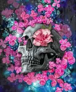 Skull And Pink Flower Eye Diamond Painting