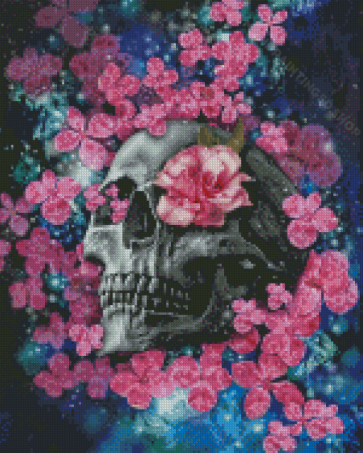 Skull And Pink Flower Eye Diamond Paintings