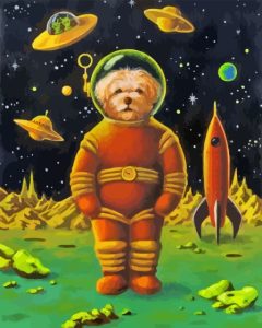 Space Astronaut Dog And Rocket Diamond Painting