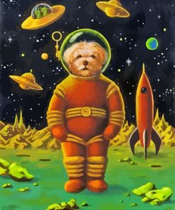 Space Astronaut Dog And Rocket Diamond Painting