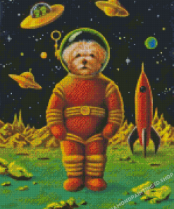 Space Astronaut Dog And Rocket Diamond Paintings