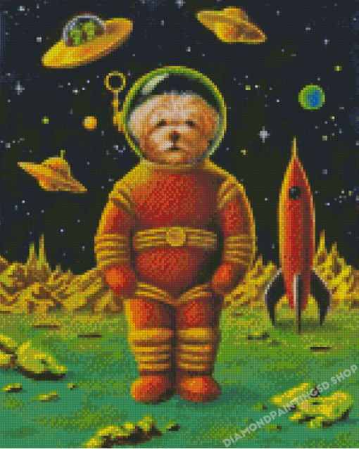 Space Astronaut Dog And Rocket Diamond Paintings