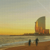 Surfers At Barcelona Beach Diamond Paintings