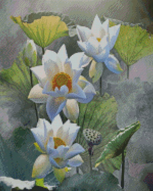 The White Lotus Flowers Diamond Paintings