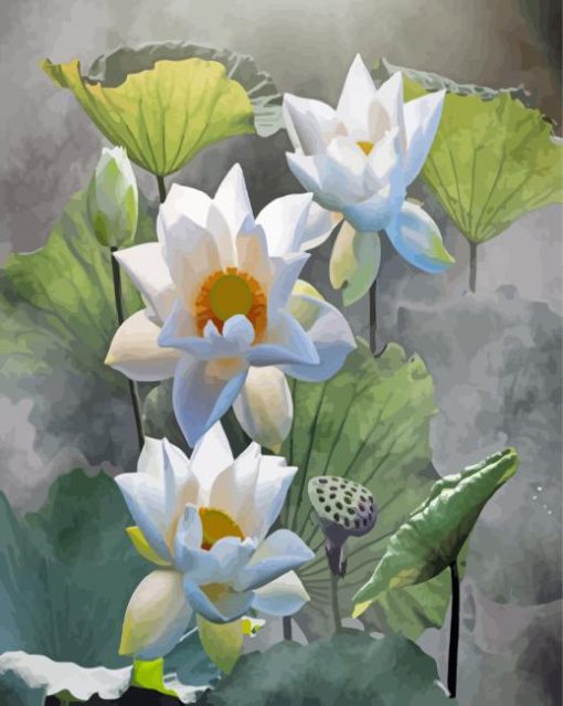 The White Lotus Flowers Diamond Painting