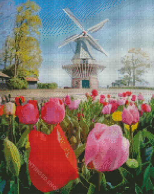 Tulpen En Molen Diamond Paintings