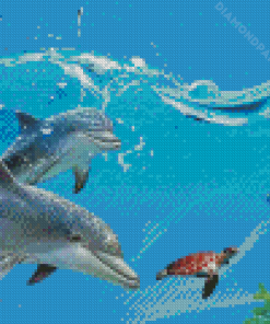 Turtle And Dolphins Diamond Paintings