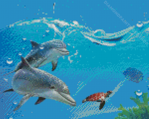 Turtle And Dolphins Diamond Paintings