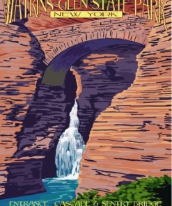 Watkins Glen State Park Waterfall Bridge Diamond Painting