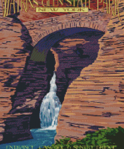 Watkins Glen State Park Waterfall Bridge Diamond Paintings