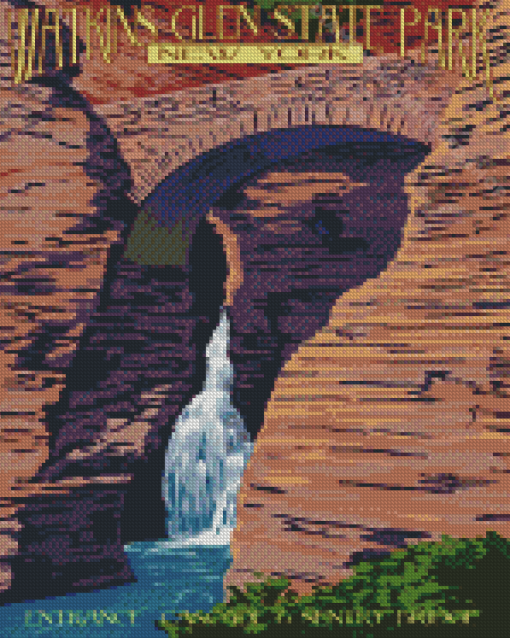 Watkins Glen State Park Waterfall Bridge Diamond Paintings