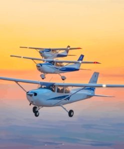 White And Blue Cessna 182 Airplanes Diamond Paintings