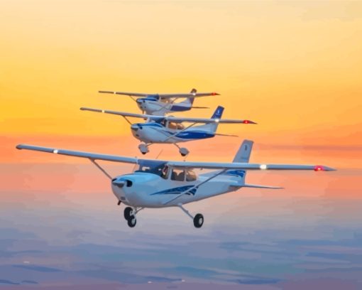 White And Blue Cessna 182 Airplanes Diamond Paintings