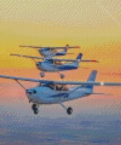 White And Blue Cessna 182 Airplanes Diamond Painting