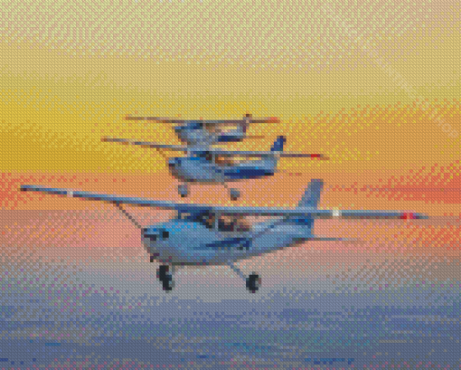 White And Blue Cessna 182 Airplanes Diamond Painting