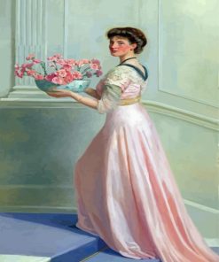 Woman Wearing Pink Dress And Flowers Diamond Painting