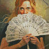 Woman With Fan Diamond Paintings