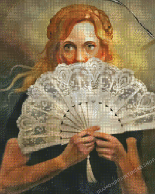 Woman With Fan Diamond Paintings