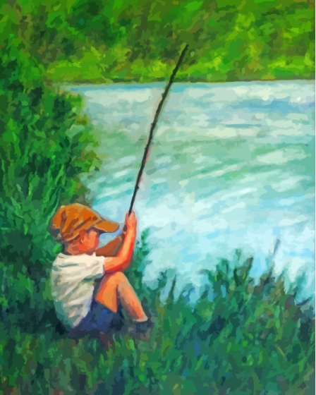 Abstract Little Boy Fishing - 5D Diamond Painting -  %