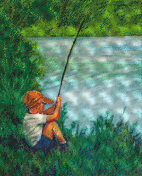 Abstract Little Boy Fishing - 5D Diamond Painting
