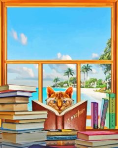 Aesthetic Book Cat Diamond Painting