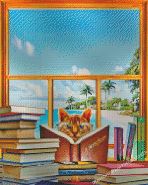 Aesthetic Book Cat Diamond Paintings