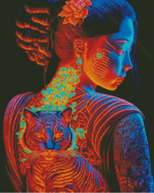 Aesthetic Asian Lady And Tiger Diamond Paintings