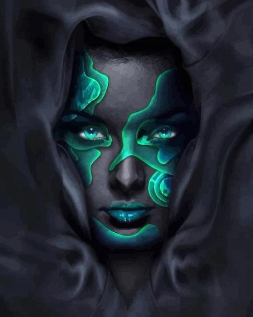 Aesthetic Black Lady And Green Color Diamond Painting