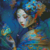 Asian Lady And Butterflies Diamond Paintings