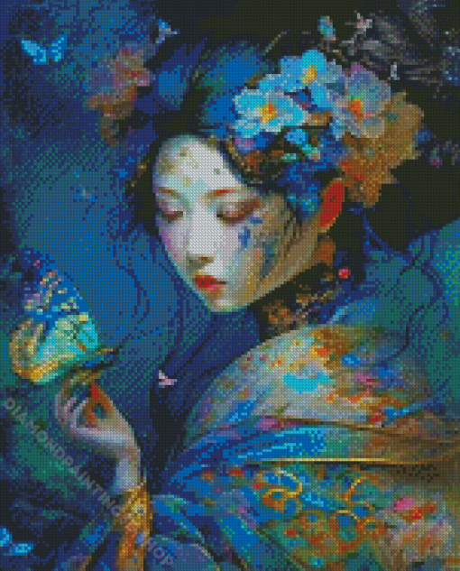 Asian Lady And Butterflies Diamond Paintings