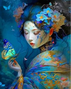 Asian Lady And Butterflies Diamond Painting