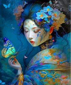 Asian Lady And Butterflies Diamond Painting