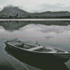 Black And White Rustic Boat On Lake Diamond Paintings