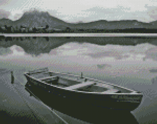 Black And White Rustic Boat On Lake Diamond Paintings