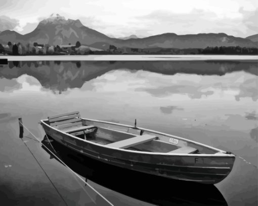 Black And White Rustic Boat On Lake Diamond Painting