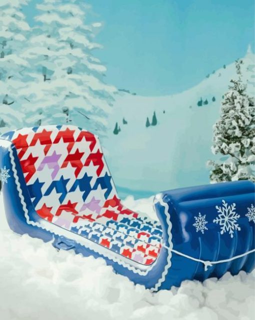 Blue Sleigh In Snow Diamond Painting